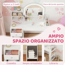 Set Toeletta Trucco per Bambine 88,6x38,8x96,9 cm con Specchio Sedia Luce LED Armadietto Scaffali e Libreria in MDF Bianco      