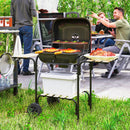 Barbecue a Carbone  98x54x91 cm Coperchio con Presa d'Aria Regolabile 3 Ripiani e Ruote in Acciaio e Legno Rosso  