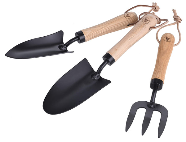 online Set 3 Gartengeräte Kellengabel und Pflanzgefäß mit Holzgriff