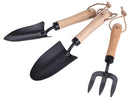Set 3 Utensili da Giardino Cazzuola Forchetta e Trapiantatrice con Manico in Legno