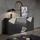 Madia Design Moderno 3 Ante con Serigrafie e Specchi Vittoria 181x42x84 cm Grigio Laccato Lucido