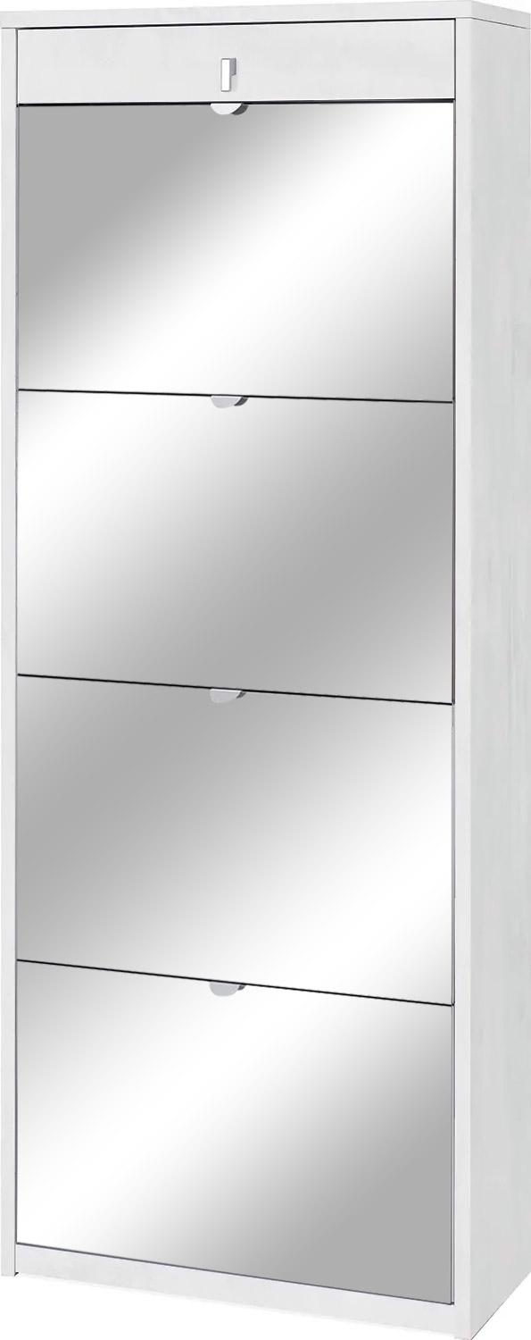 online Schuhschrank 4 Türen mit Spiegel 1 Schublade 63 x 164 x 29 cm Oxidweiß