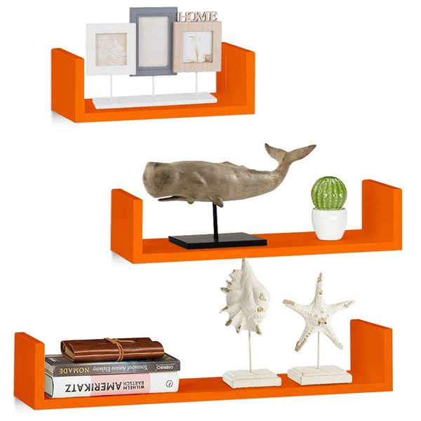 prezzo Set 3 Mensole da Parete Moderne Design con Bordi Mensola Scaffale Legno Arancio