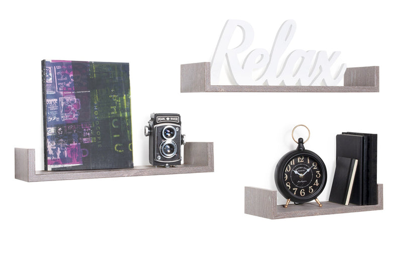 Set 3 Mensole da Parete 60-50-40x15,5x8 cm in Fibra di Legno Calamita Rovere Grigio New