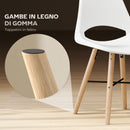 Set 2 Sedie da Pranzo in Stile Nordico con Schienale Curvato in Plastica e Legno Bianco 