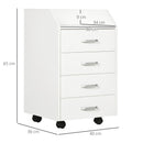 Cassettiera da Ufficio con 4 Cassetti Ruote e Bordi Rialzati 40x36x65 cm in Legno Bianco