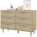 Cassettiera 6 Cassetti Stile Boho per Soggiorno e Camera da Letto 110x40x75 cm in Legno e Rattan Naturale