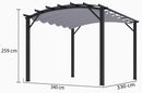 Pergola da Giardino 3,4x3,3x2,4 m in Alluminio con Telo di Copertura 280g/mq Grigio