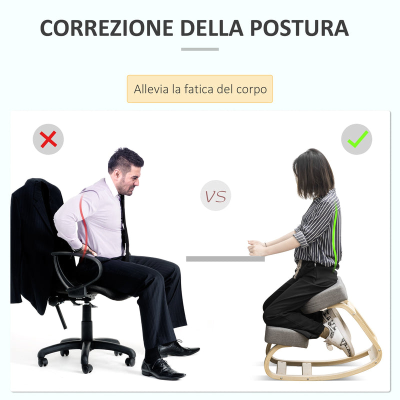 Sedia Ergonomica con Inginocchiatoio 51x69x58 cm in Betulla e Poliestere Grigia