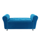 Panca Scendiletto 120x39x55 cm con Brillantini in Tessuto Effetto Velluto Blu