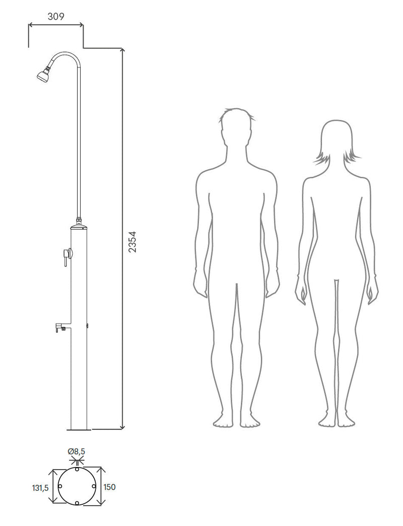 Doccia da Giardino con Rubinetto Chiusura Manuale Doccia e Lavapiedi Minijet-R Inox Anodizzato