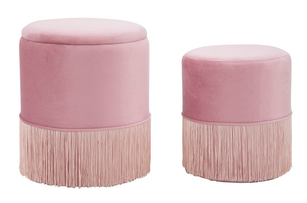 Puff Container Lines Pink Pair Ø35x42-30x32 cm aus Holz und Schwamm und aus Eisen und rosa Polyester acquista