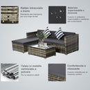Set Salotto da Giardino Divano 3 Posti Pouf e Tavolino in Rattan Grigio