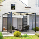 Pergola Gazebo da Giardino 295x295x210 cm Copertura Ondulata e Pannelli Laterali in Metallo Nero 