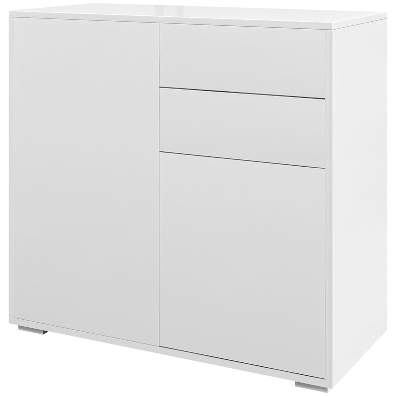 Credenza Moderna con 2 Armadietti e 2 Cassetti con Apertura a Pressione 79x36x74 cm  Bianco Lucido
