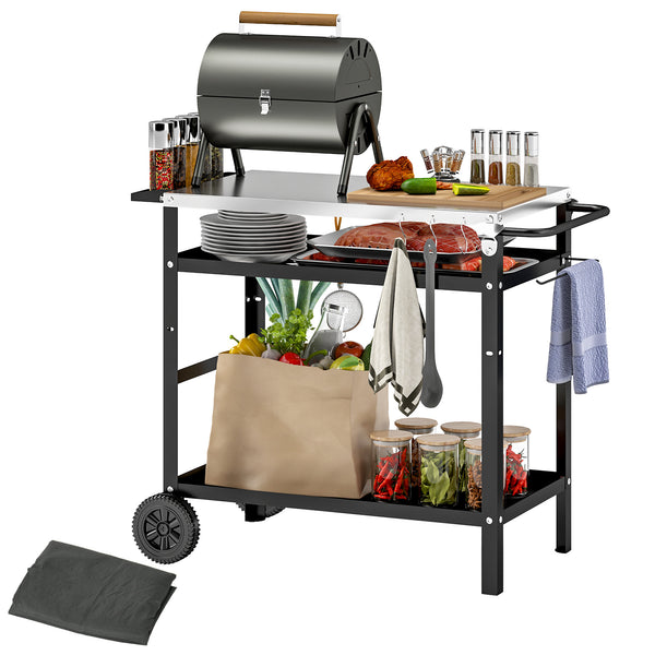Carrello per Barbecue 100x52x80 cm con Piano in Acciaio Nero sconto
