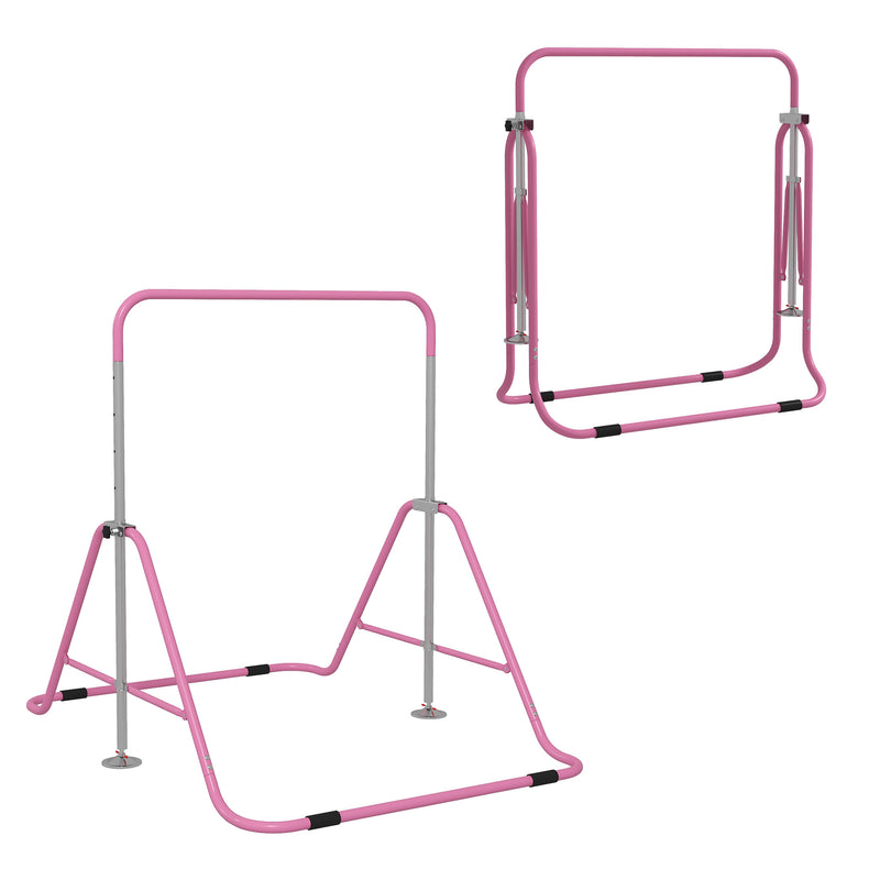 Barra Trazioni per Bambini Pieghevole Altezza Regolabile 88-128 cm in Acciaio Rosa  