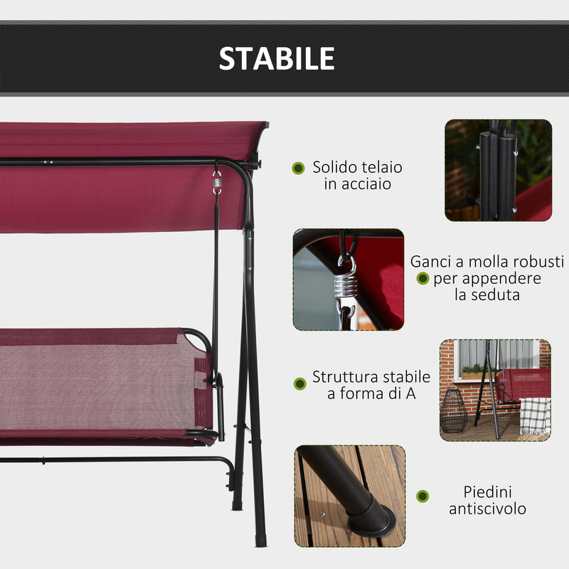 Dondolo da Giardino 3 Posti 172x110x153 cm con Tetto Parasole Rosso e Nero   
