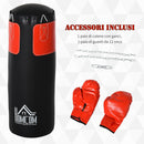 Set Sacco da Boxe per Adulti 30x30x120 cm da Appendere con Guantoni e Ganci in PVC e Acciaio Nero Rosso      