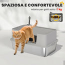 Lettiera per Gatti XL in Acciaio Inox con Paletta Lati Alti Antiperdita Antiodore Fino a 7 kg Grigio      