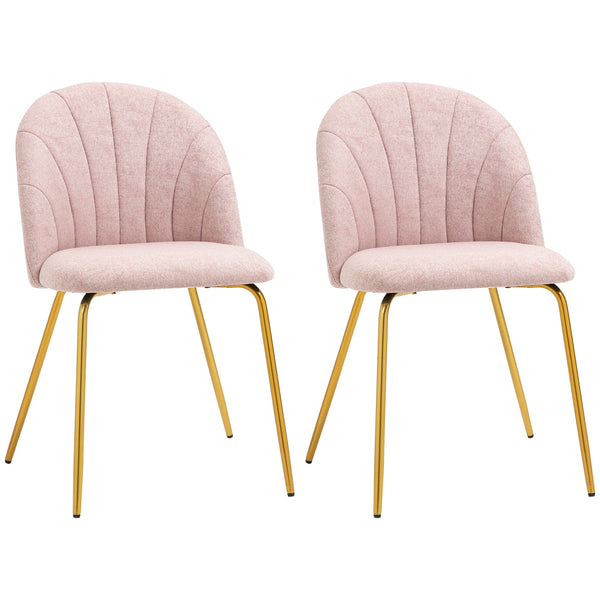 Set 2 Sedie Imbottite 55,5x59x81 cm in Tessuto Effetto Lino Rosa e Oro prezzo