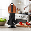 Set 6 Mestoli da Cucina per Uso Alimentare Resistenti al Calore con Supporto Legno