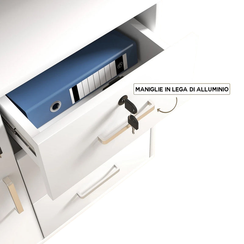 Cassettiera Mobile Ufficio Porta Stampante Salvaspazio 60x40x56 cm con Ruote Rivestimento in Melamina Bianco      