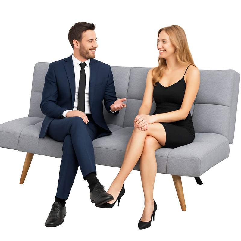 Divano Letto 2 Posti con Braccioli Apertura Clic Clac Imbottitura in Schiuma Grigio      