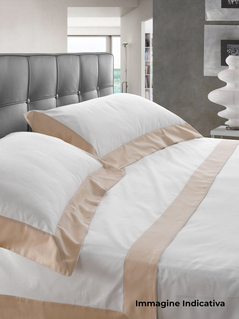 Set Lenzuola Sopra Sotto e Federe Bordi in Raso Garrini Eveline Avorio/Valanga Varie Misure