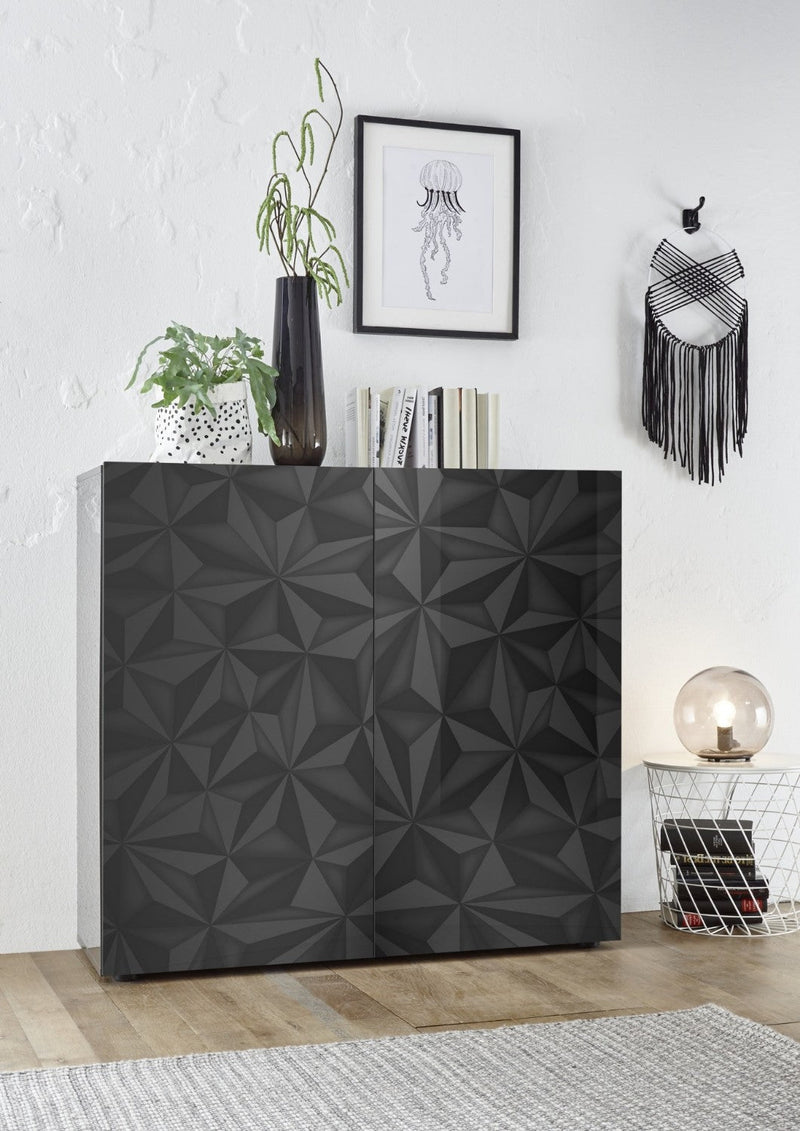 Credenza 2 Ante 120x42x110 cm in Legno TFT Praga Nero Lucido