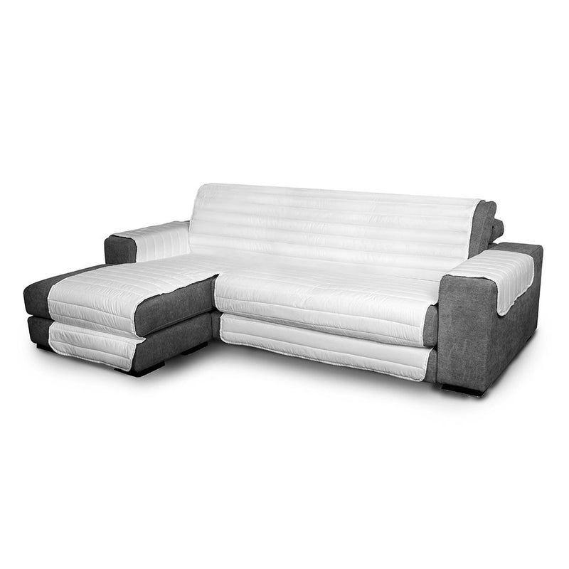 Copridivano Trapuntato in Microfibra con Penisola Sinistra Bianco Seduta 190 cm