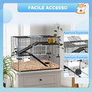 Gabbia per Criceti a 3 Livelli 76.5x48.5x54.5 cm con Base in Vetro Temperato Ruota e Accessori Nero      