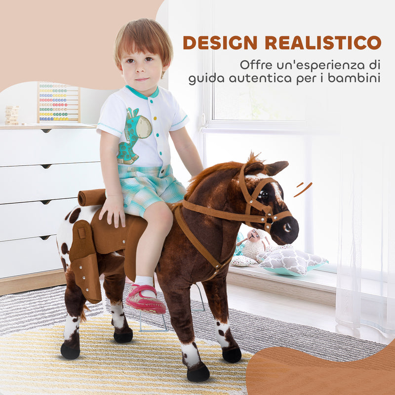 Cavallo a Dondolo per Bambini Realistico 85x28x60 cm in Peluche e Metallo Marrone      