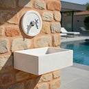 Lavello Rettangolare da Esterno 45x35 cm con Rosone Installazione a Muro in Cemento Madrid Bianco