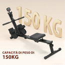 Vogatore Pieghevole con Monitor LCD e Sedile Imbottito Resistenza a Elastico Capacità 150 kg Nero      