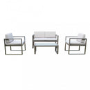Set Salotto da Giardino Divano 2 Poltrone e Tavolino con Cuscini in Alluminio Taupe