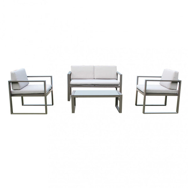 acquista Garden Lounge Set Sofa 2 Sessel und Couchtisch mit Kissen aus taubengrauem Aluminium