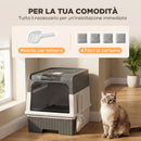 Lettiera per Gatti Chiusa 48x35x36 cm con Vassoio Estraibile Paletta e Deodorante in PP e ABS Grigio      