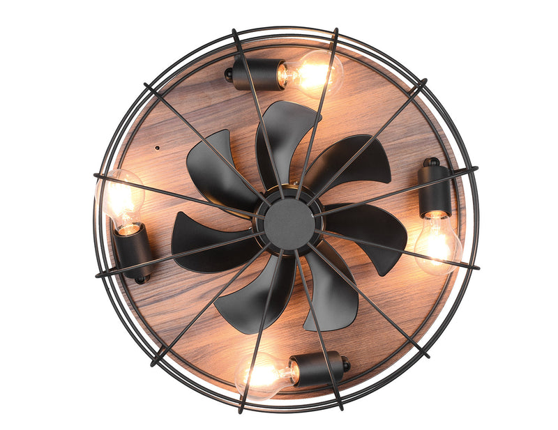 Plafoniera con Ventilatore da Interno Attacco E27 Ø50 cm Metallo Nero Opaco