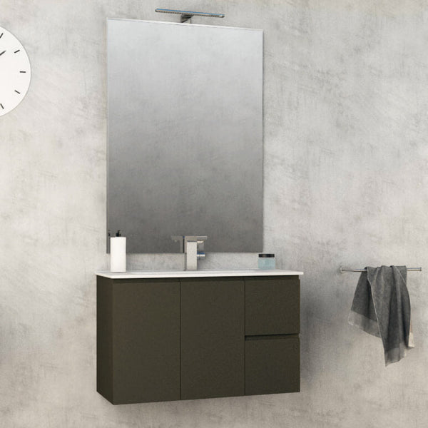 Badezimmer-Hängeschrank 80 cm Tavassi Urano Waschbecken und Spiegel Matt Taupe Grey sconto