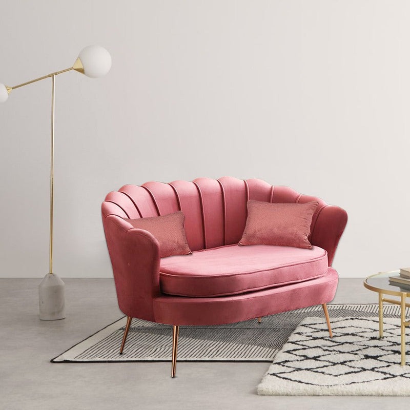 Divano salotto 122x73x78 cm 2 Posti in Velluto Seduta a Conchiglia Lola Rosa antico