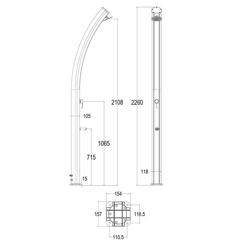 Doccia Solare da Giardino 25L Miscelatore e Lavapiedi Sined Emi Bianca