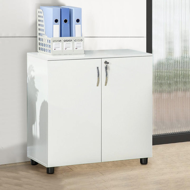 Mobile Ufficio Armadietto Porta Documenti Multiuso 80x40x80 cm con Serratura Bianco      