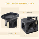 Albero Tiragraffi con Lettino e 2 Casette 59x39x83 cm Pali in Sisal Nero
