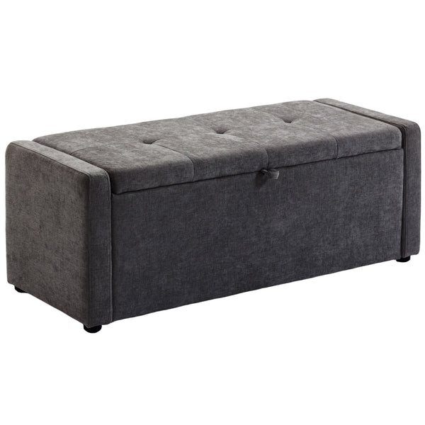 prezzo Cassapanca Contenitore 122x48x44 cm Capienza 142L Pouf Seduta Ampia Imbottita Capacità 200 kg in Lino Grigio Scuro