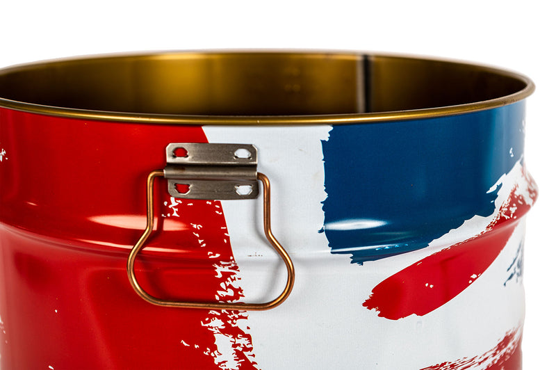 Porta Legna o Pellet Contenitore Senza Coperchio Ø39x42 cm in Ferro Verniciato Big English Blu e Rosso