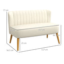 Divano 2 Posti Design Moderno 117x56.5x77 cm Tessuto Effetto Lino e Legno di Caucciù Crema   