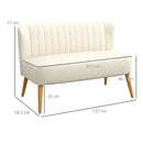 Divano 2 Posti Design Moderno 117x56.5x77 cm Tessuto Effetto Lino e Legno di Caucciù Crema   