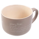 Tazza "sveglia e buongiorno" 11,5x8,5x6,8 cm in Gres VdE Tivoli 1996 Grigio e Bianco