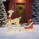 Renna Natalizia Illuminata con Slitta 80x23x125 cm con 95 LED Bianco Caldo 8 Modalità e Timer in Metallo e Poliestere Oro      